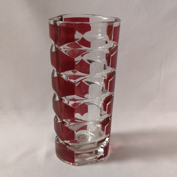 JG Durand Other - Vintage J G Durand Glass Vase 6.5" Tall, Clear with Red Design Made in France